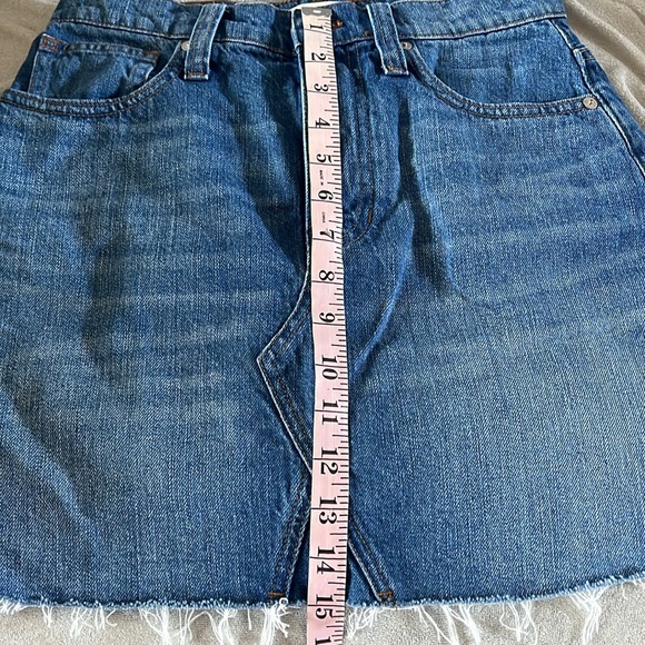 Madewell Rigid Denim Raw Hem A-Line Mini Skirt Leandra Wash Size 26/4 - Picture 9 of 11